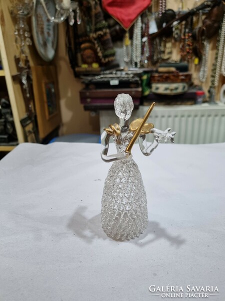 Iparmüvészeti üveg hegedűs nöi figura