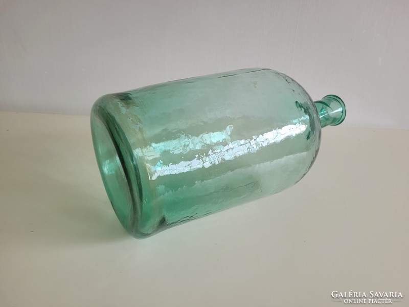 Régi nagy méretű 6 literes türkiz zöld lencsés üveg üvegpalack kúpos aljú ballon palack
