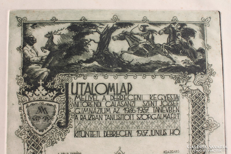 Tamás Bánszky: reward card, 1937