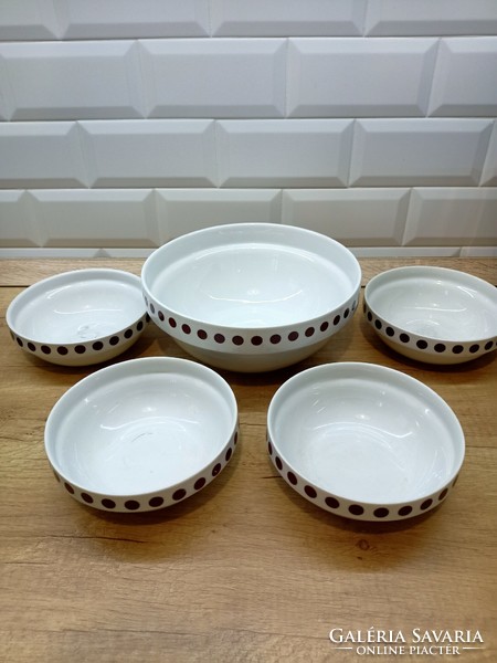 Rare Alföld porcelain compote set with brown dots