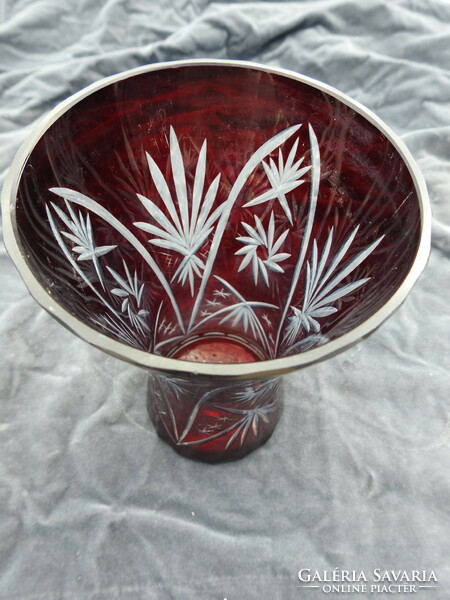 Crimson cut crystal vase