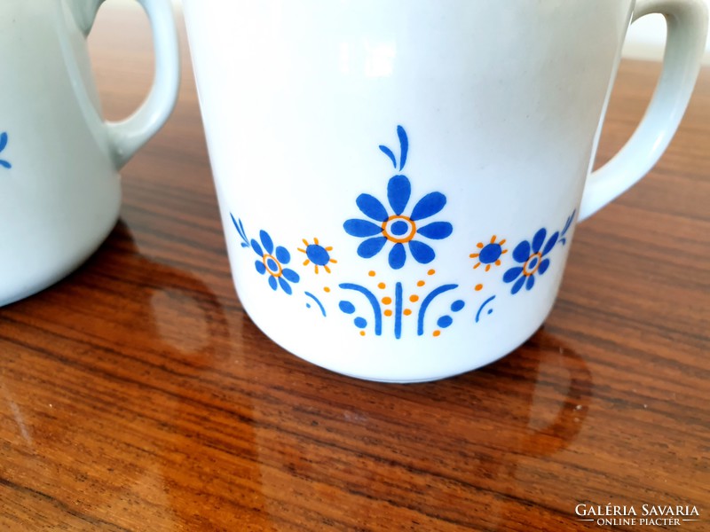 Old Zsolnay porcelain blue floral folk motif mug tea cup 2 pcs