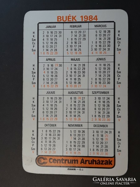 Régi Kártyanaptár 1984 - Centrum Áruházak felirattal - Retró Naptár