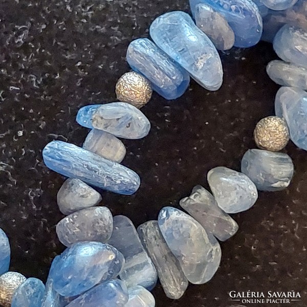 Kyanite (distene) bead necklace with silver-plated spacers