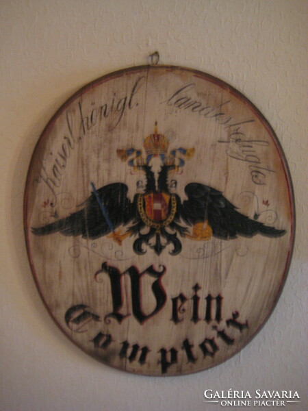 Old Austrian wine for a large trading company, hand painted, oval, wooden board, 48 x 58 cm