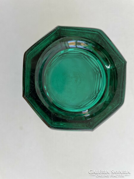 Retro, vintage zöld színű, cseh üveg váza