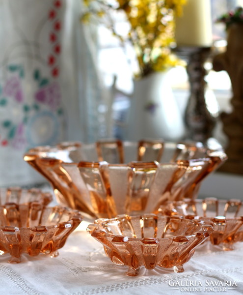 Peach-colored, art deco glass set, serving set