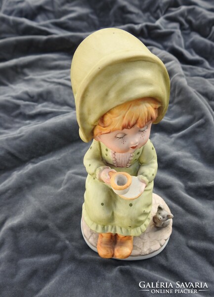 Biscuit hand-painted porcelain figure _ little girl with a kitten