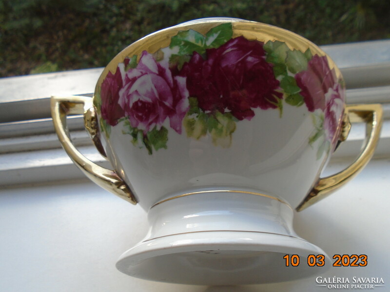 Altwien empire spectacular rose-patterned, opulently gold-plated, hand-numbered footed sugar bowl