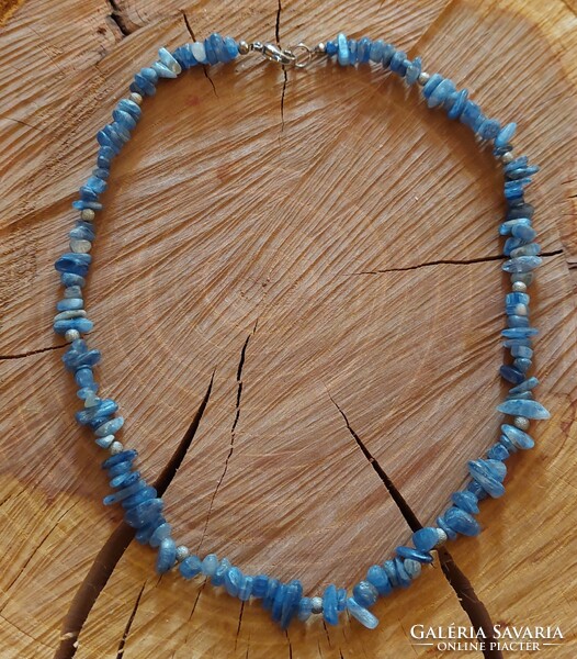 Kyanite (distene) bead necklace with silver-plated spacers