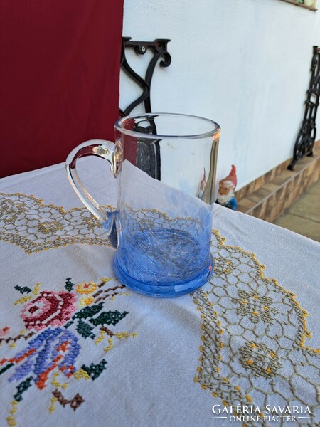 Ritka  Gyönyörű karcagi berekfürdői fátyolüveg repesztett fátyol korsó söröskorsó