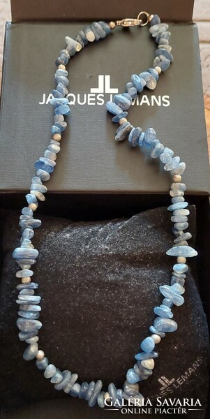 Kyanite (distene) bead necklace with silver-plated spacers