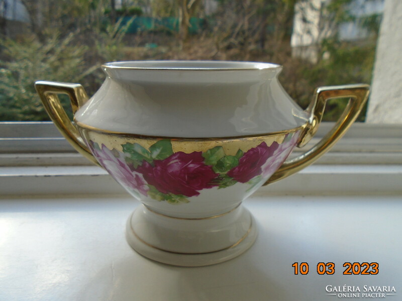 Altwien empire spectacular rose-patterned, opulently gold-plated, hand-numbered footed sugar bowl