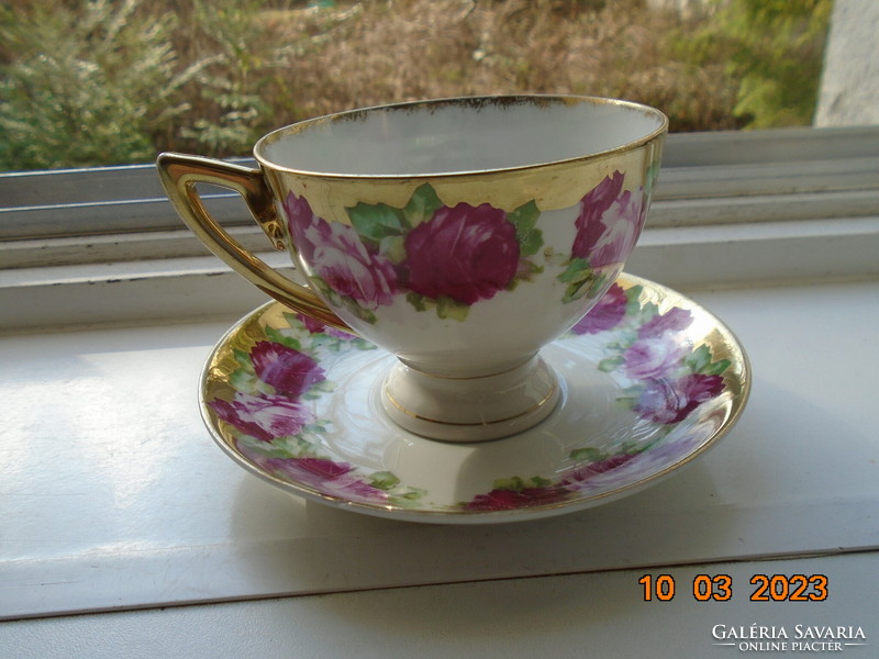 Altwien empire spectacular rose-patterned, opulently gilded, hand-numbered tea cup with coaster