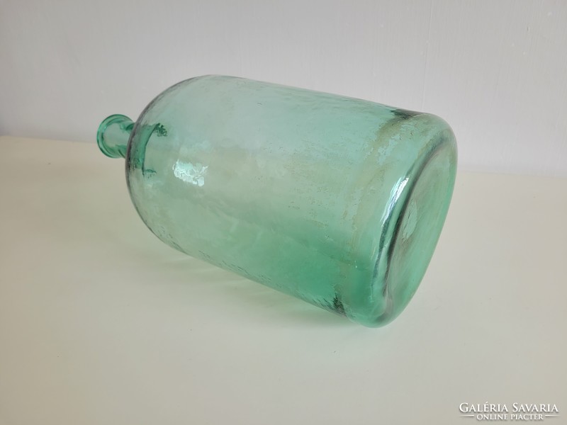 Old large size 6 liter turquoise green lenticular glass bottle conical bottom balloon bottle