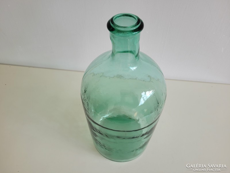 Régi nagy méretű 6 literes türkiz zöld lencsés üveg üvegpalack kúpos aljú ballon palack dekoráció