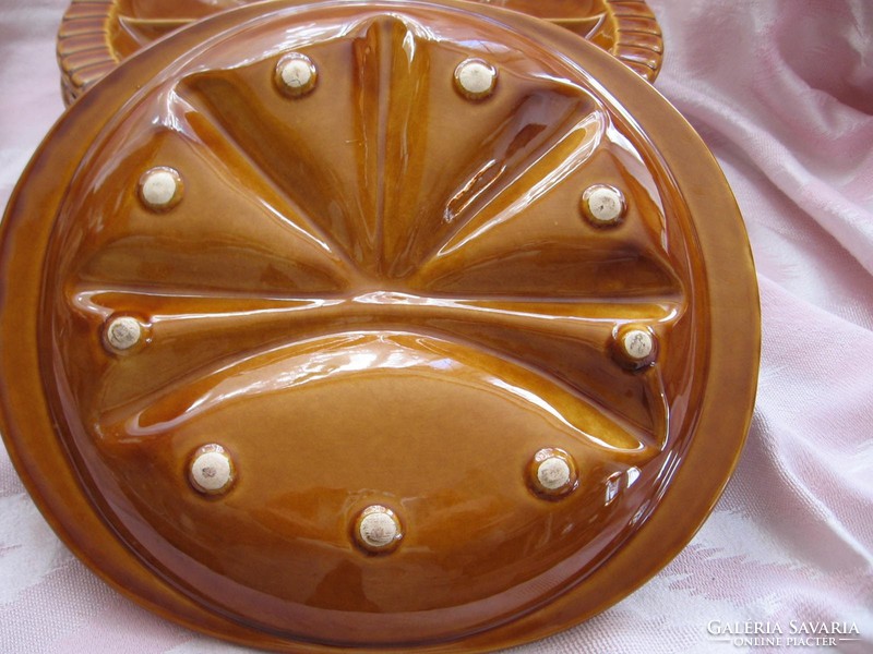 Set of dipped fondue hand painted majolica split bowls