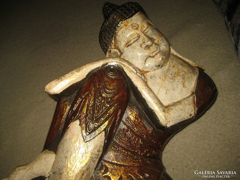 Sleeping Buddha, painted, hand carved, 40 cm
