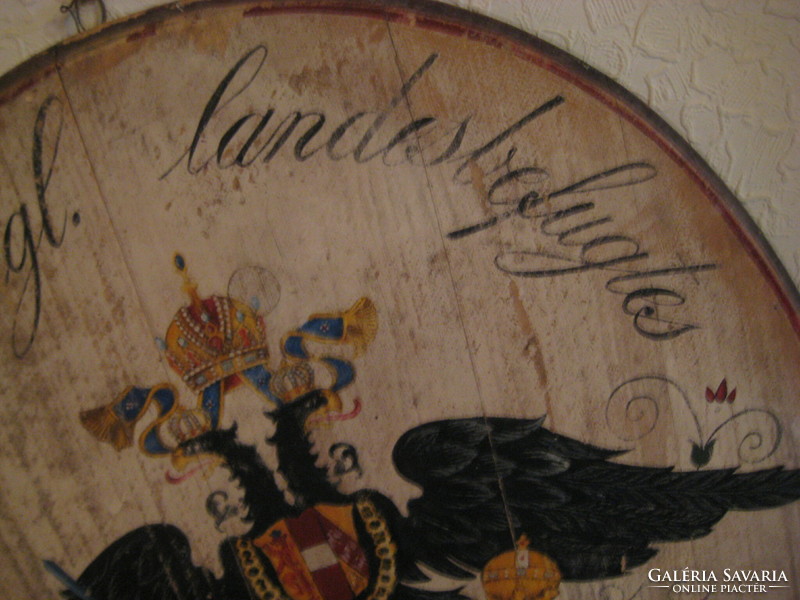 Old Austrian wine for a large trading company, hand painted, oval, wooden board, 48 x 58 cm