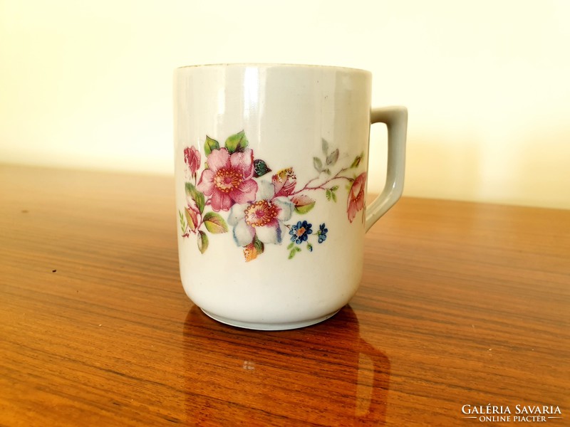 Régi Zsolnay porcelán virágos bögre teás csésze