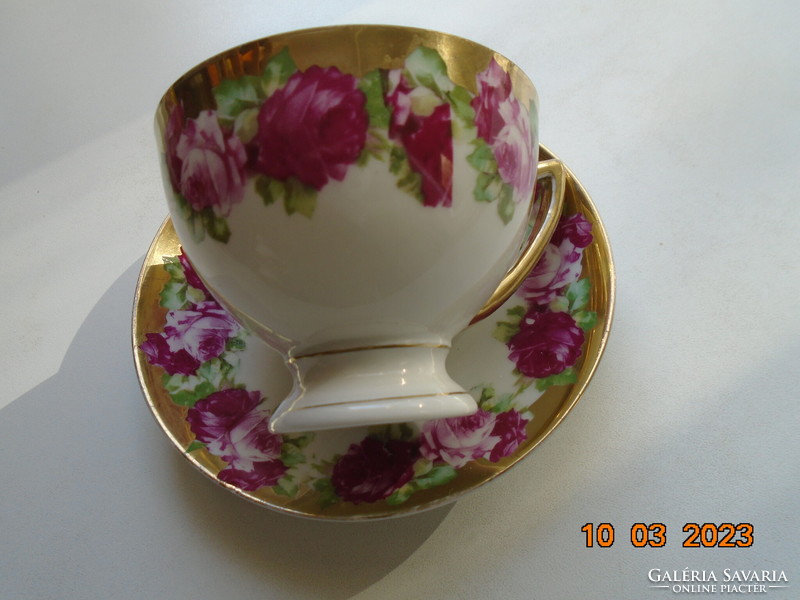 Altwien empire spectacular rose-patterned, opulently gilded, hand-numbered tea cup with coaster