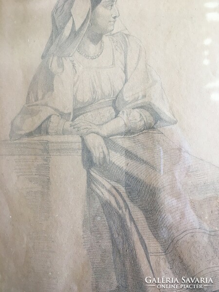 Károly Telepy/1828-1906/portrait of a Roman woman-from 1858-pencil drawing, marked