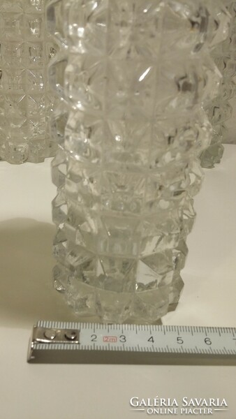 Régi, retro öntött, csiszolt üveg váza, henger alakú