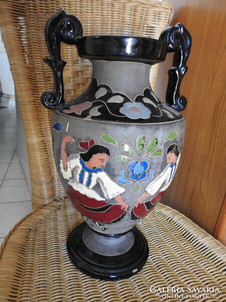 Beautiful huge amphora vase with a folk scene