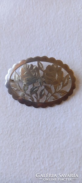 Antique silver art nouveau large rose brooch