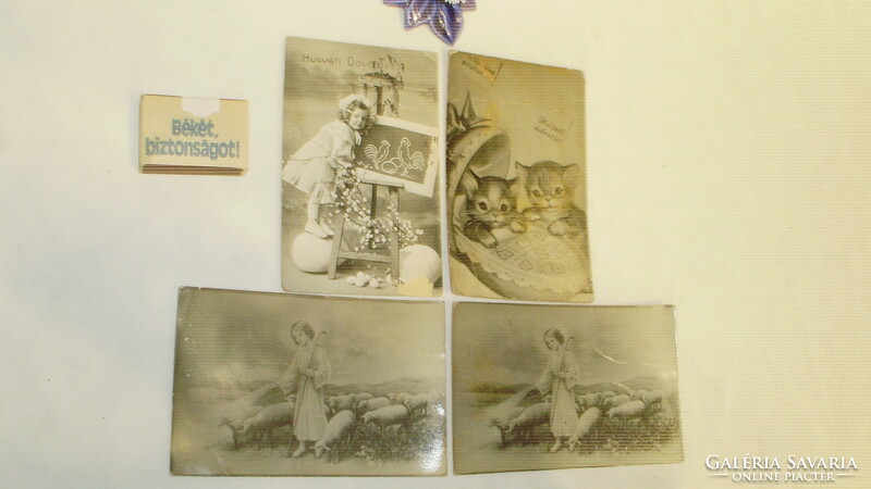 Négy darab régi húsvéti képeslap - együtt - fekete-fehér, írott