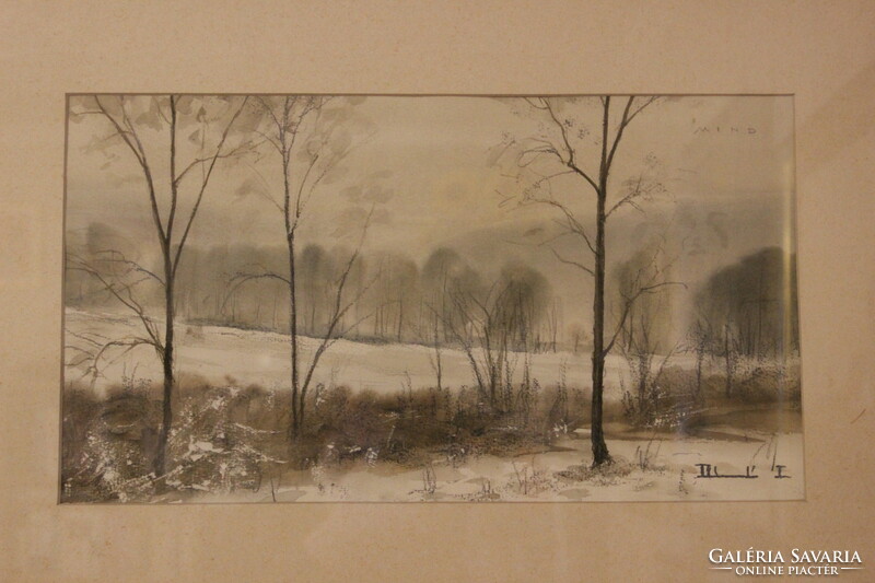 Lajos Dobroszláv: winter valley watercolor