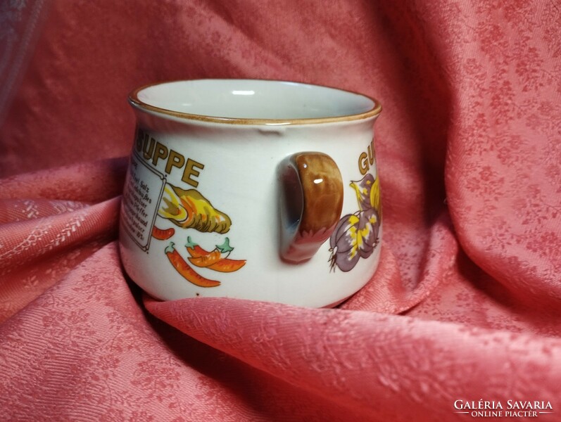 Chinese two-handled porcelain goulash soup cup with recipe