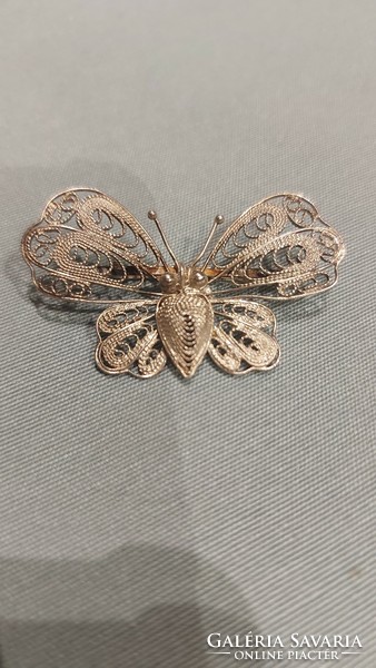 Filigree silver butterfly brooch