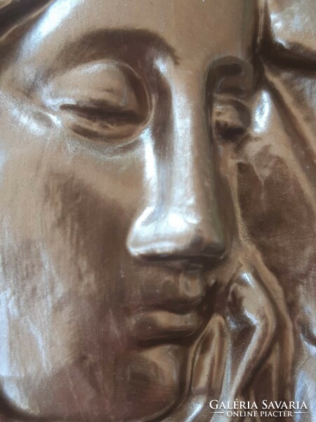 Very nice bronzed metal Mary and Jesus head plaque.