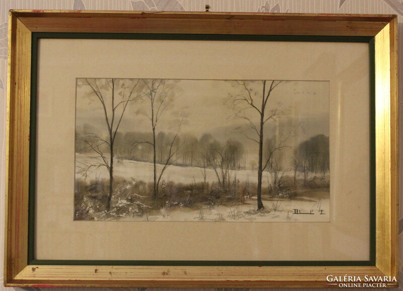 Lajos Dobroszláv: winter valley watercolor