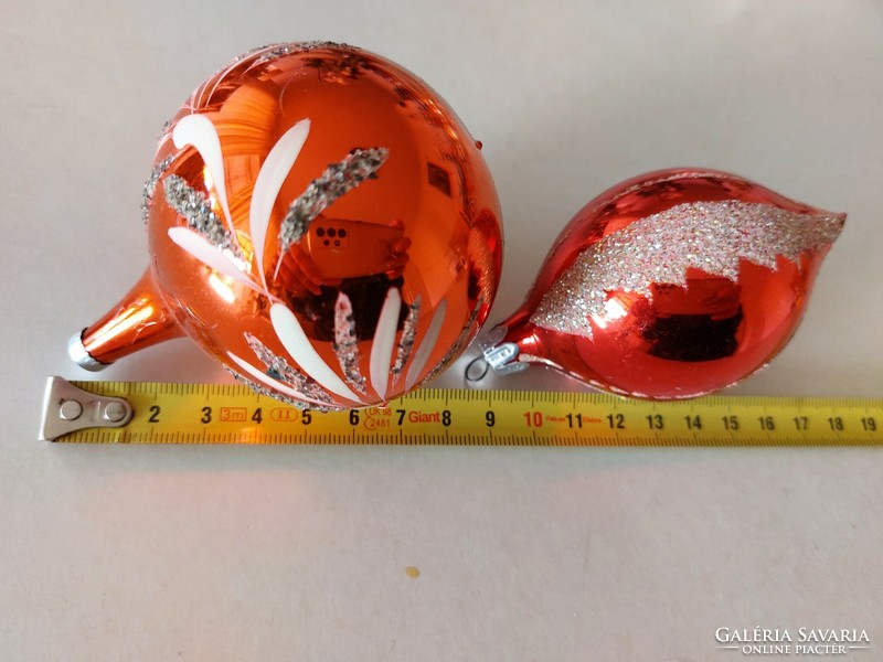 Old glass Christmas tree decoration red ball drop glass decoration 2 pcs