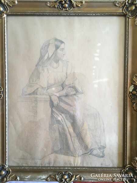 Károly Telepy/1828-1906/portrait of a Roman woman-from 1858-pencil drawing, marked