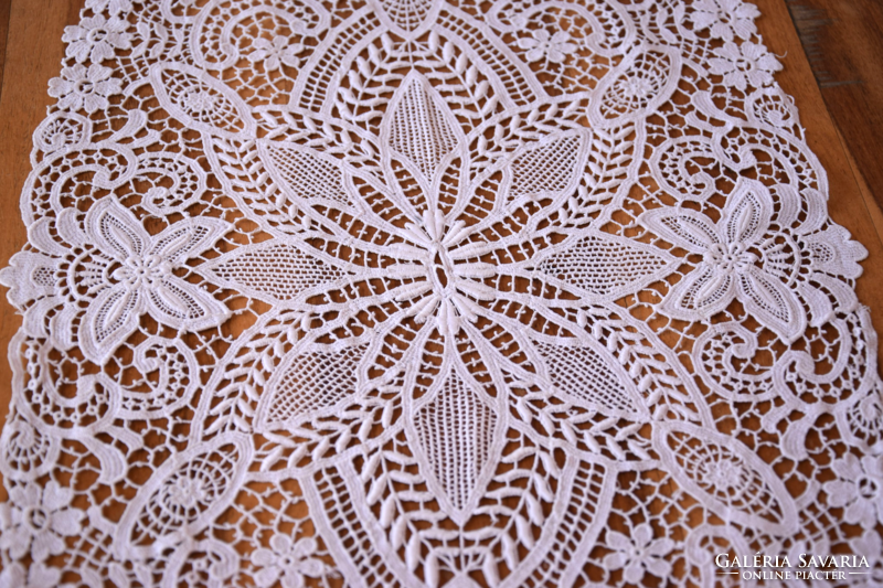 Antique old giga dreamy beaten lace tablecloth table center display tablecloth 92 x 34