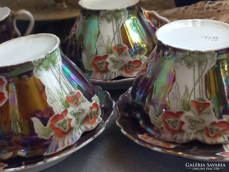 Antique eosin tea set of 4, cup and saucer, collectors