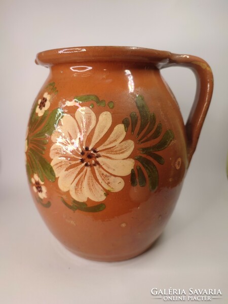 Hand-painted flower-patterned folk earthenware silke pot
