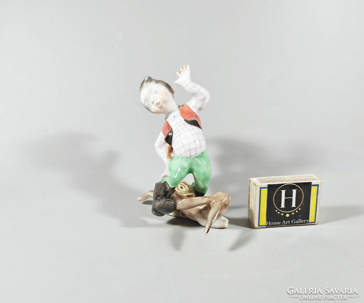 Herendi, hunter falls through the rabbit, hand-painted porcelain figure, flawless! (J012)