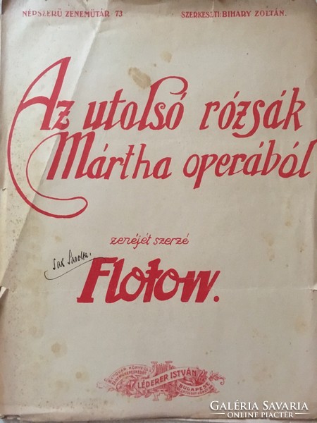 Antique sheet music! The Last Roses/Mártha from the opera! He composes his music; flotow.