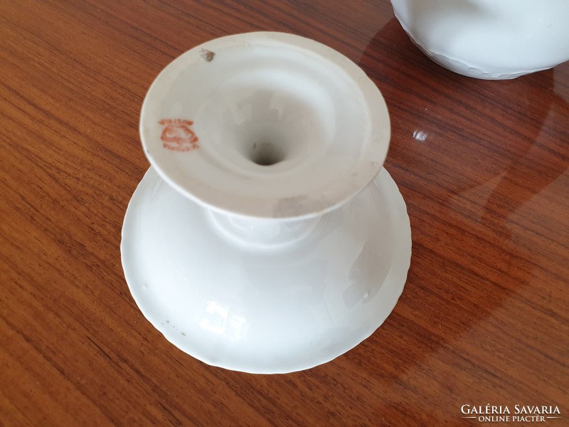 Régi Victoria Austria porcelán kiöntő kanna árvácskamintás kis talpas tál 2 db