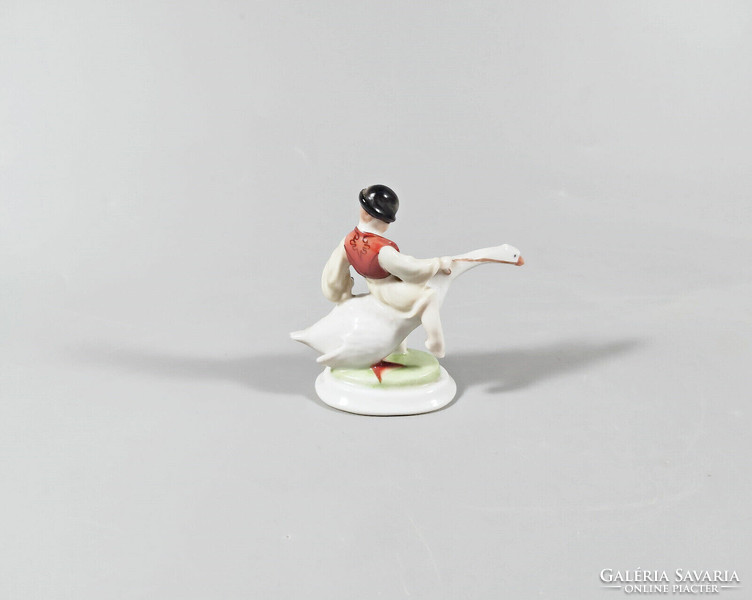 HERENDI, LÚDAS MATYI, KÉZZEL FESTETT MINIATŰR PORCELÁN FIGURA, HIBÁTLAN ! (J020)