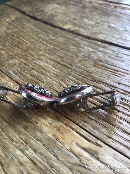 Rhodochrosite mineral cuff with Italian silver mask decoration