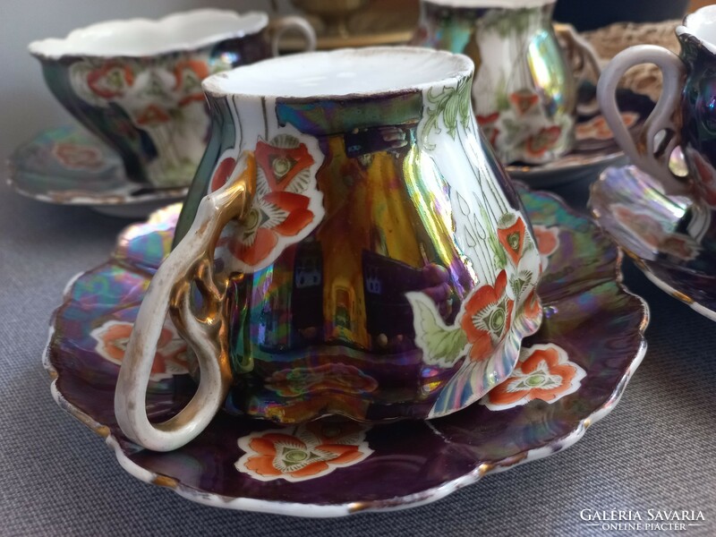 Antique eosin tea set of 4, cup and saucer, collectors