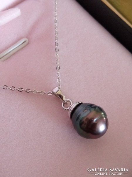 Tahitian pearl 925 silver pendant with chain