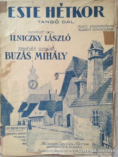 Antique sheet music!/1927/ Seven o'clock in the evening/ tango song. Permanent track of Fónó's band!!