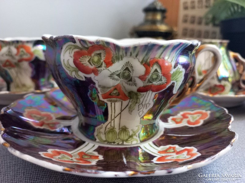 Antique eosin tea set of 4, cup and saucer, collectors