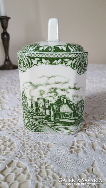 Rare, green English faience old britain castles coffee holder